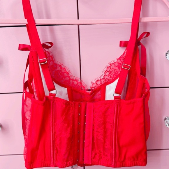 Victoria’s Secret Dream Angels Unlined Red Lace-Up Heart Print Corset Valentine - Picture 3 of 4